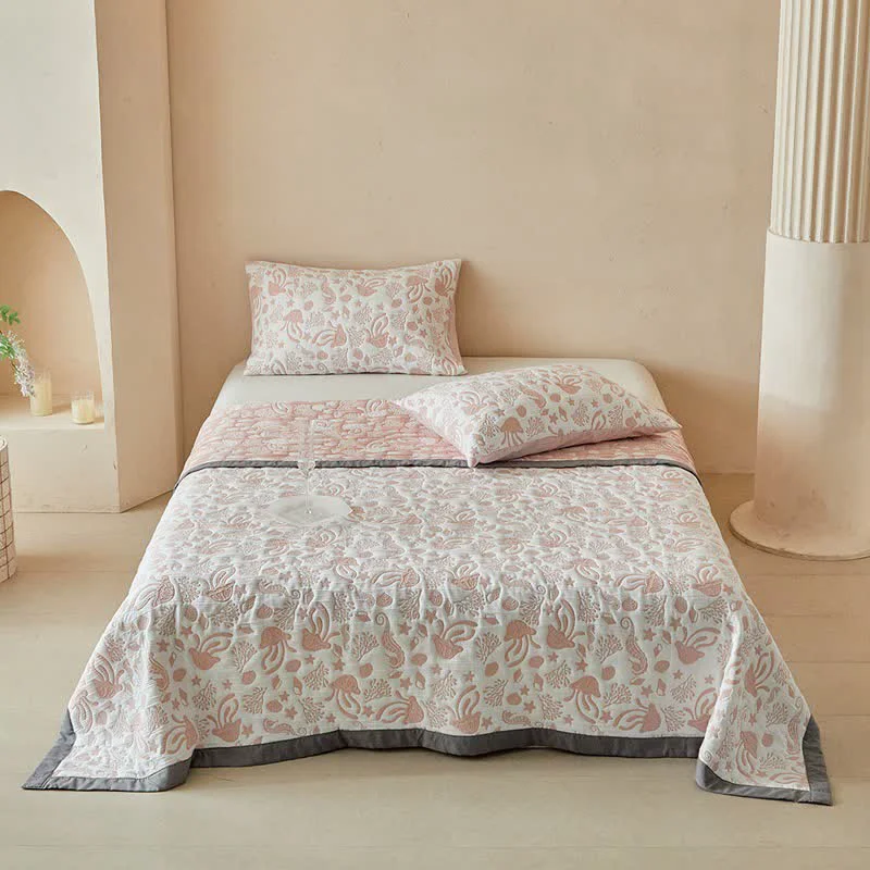 Recyclable Ownkoti Pink Ocean Life Reversible Quilt Set Authentic