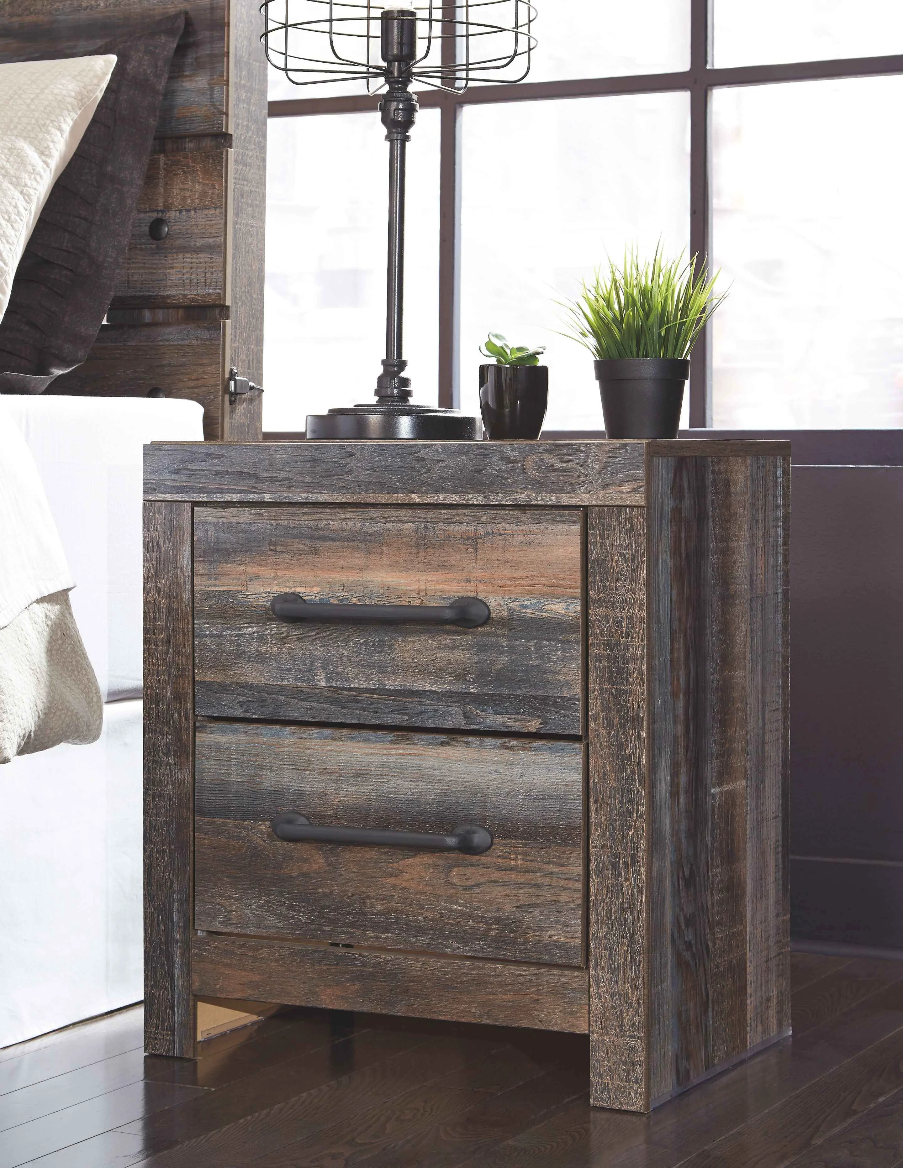 Detailed Drystan - Two Drawer Night Stand - Brown Beige Convenient
