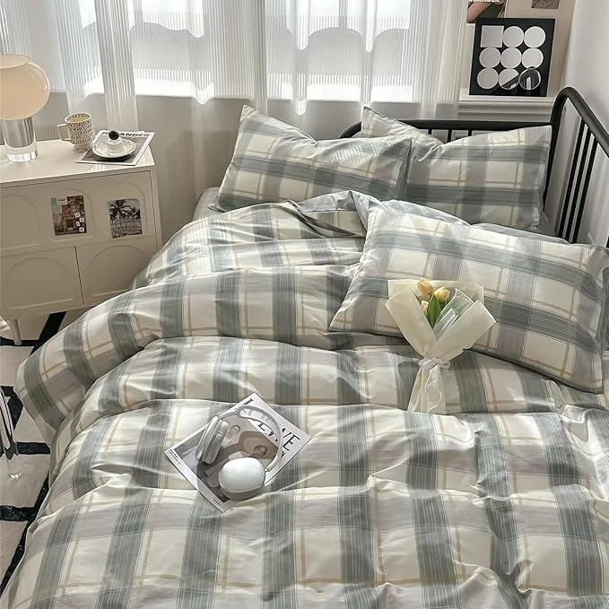 Consistent MKXI Vintage Green Plaid Duvet Cover Set with Checkered Design Farmhouse Look Gingham Modern Bedding Queen Size Classic Rustic Bedroom Collection for All Ages Expertly Made
