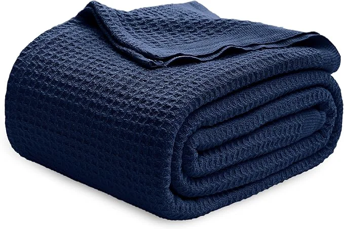 Premium Material Bedsure Gentlesoft Cotton Blanket Twin XL Size for College Dorm - Breathable and Soft for Spring Summer Waffle Weave Twin Blanket for Bed Dorm Room Essentials Pageant Blue 66x90 inches Exclusive