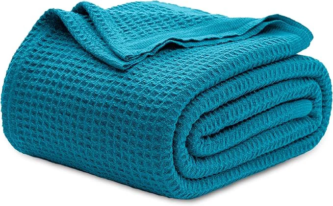Convenient Bedsure Gentlesoft Cotton Blanket Queen Size for Bed - Breathable and Soft for Spring Summer Thick Cozy Waffle Weave Blanket Gifts for Women Teal 90x90 Inches Solid