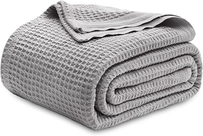 Superior Bedsure Gentlesoft Cotton Blanket King Size for Bed - Cooling Breathable and Soft for Spring Summer Thick Cozy Waffle Weave Blanket Gifts for Women Grey 104x90 inches Excellent