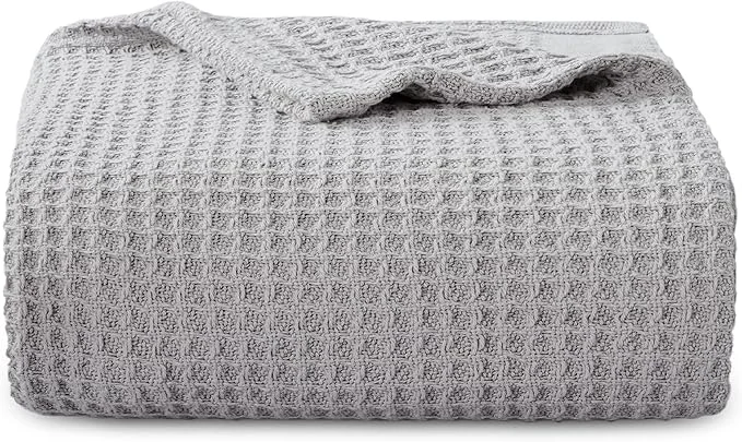 Refined Bedsure Gentlesoft Cotton Blanket Twin XL Size for College Dorm - Cooling Breathable and Soft for Spring Summer Waffle Weave Twin Blanket for Bed Dorm Room Essentials Grey 66x90 inches Outstanding