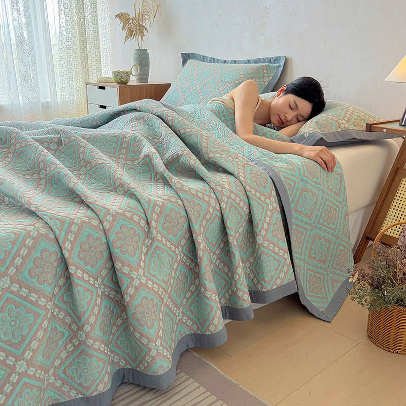 Luxury Ownkoti 3-Layer Cotton Gauze Jacquard Bedspread Quilt Safe