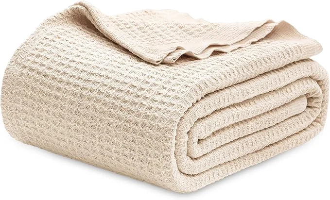 Advanced Bedsure Gentlesoft Cotton Blanket King Size for Bed - Breathable and Soft for Spring Summer Thick Cozy Waffle Weave Blanket Gifts for Women Yellowish Cream 104x90 inches Responsible