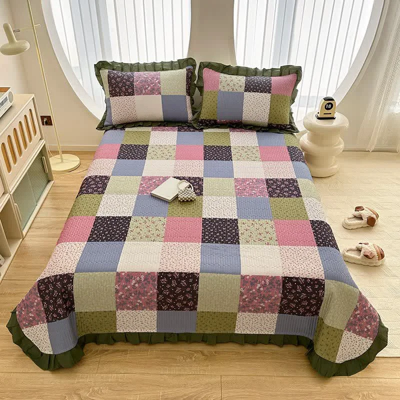 Smart Ownkoti Ruffle Edge Patchwork Cotton Twill Coverlet Functional
