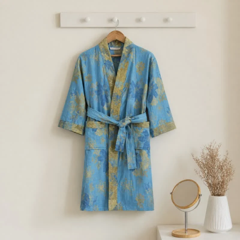 Smooth Ownkoti Blue Cotton Floral Kimono Kids Bathrobe Official