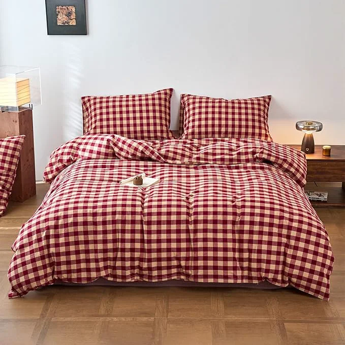 Trusted Checkered Full Duvet Covers Red Washed Cotton Full Size Comforter Cover Gingham Soft Boho Zipper Duvet Cover Set with 2 Pillow Cases Buffalo Plaid Girls Bedding Set Pattern Duvet Protector Unique