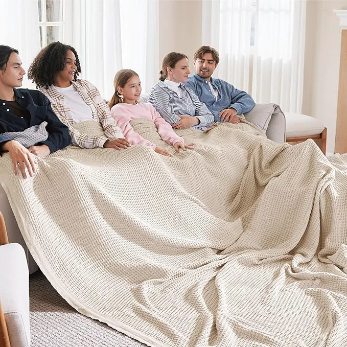 Professional Bedsure Gentlesoft Cotton Big Blanket Oversized King for Bed - Large Breathable Thick Waffle Weave Blanket for Summer Couch Cover Light Beige 120x94 inches Versatile