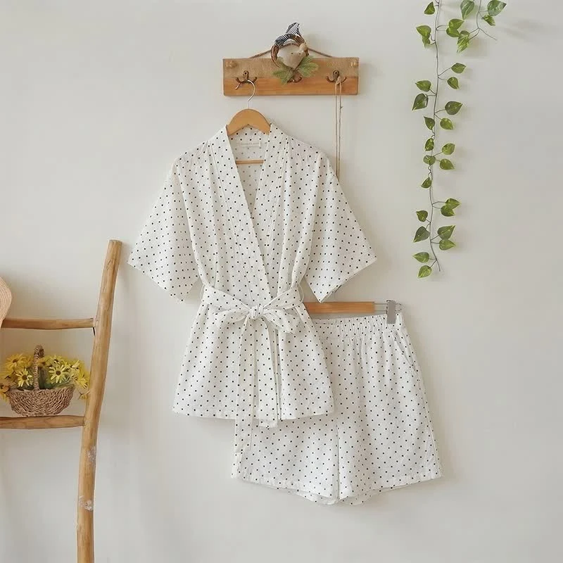 Fast Ownkoti Polka Dot Cotton Kimono Pajama Set High-End