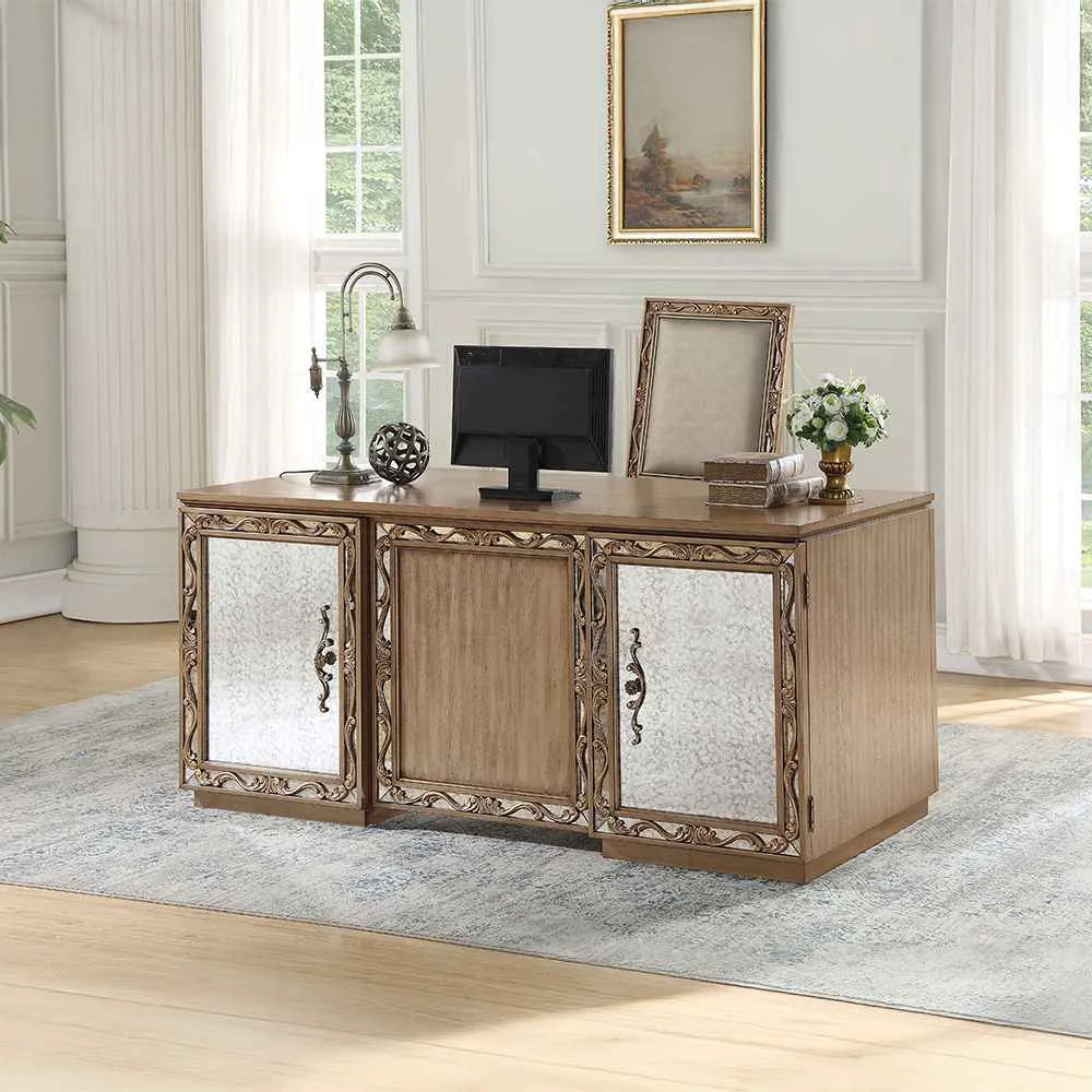 User-Friendly Orianne - Executive Writing Desk - Antique Gold Solid