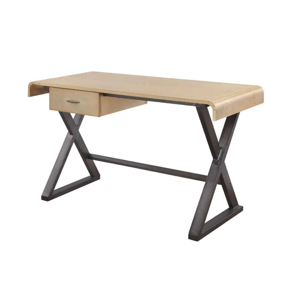 World-Class Danton - Executive Writing Desk - Gold Aluminum Modern