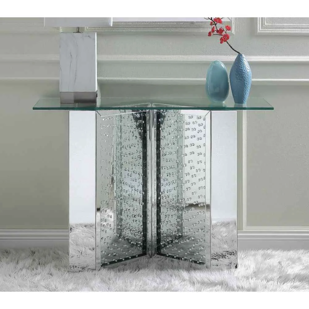 Natural Nysa - 45 quot X 32 quot Console Table - Mirrored amp Faux Crystals Advanced