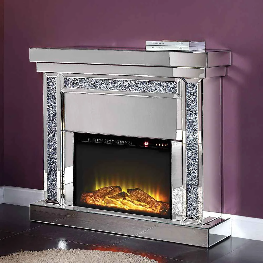 High-Performance Noralie - 42 quot Fireplace - Mirrored amp Faux Diamonds Premium Material