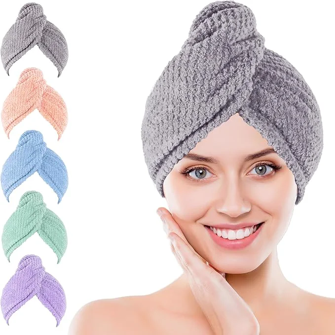 Artisan Soft Microfiber Hair Drying Towel Wrap 5 Pack Elastic Hair Turbans Durable