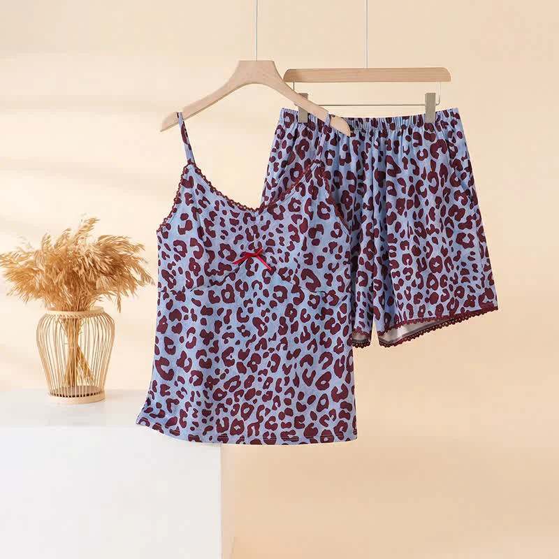 Certified Ownkoti Blue Leopard Print Cami Loungewear Set Recyclable