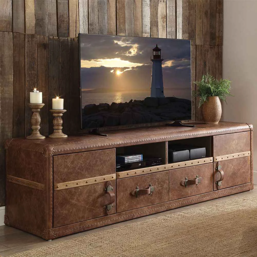 Authentic Aberdeen - TV Stand - Retro Brown Top Grain Leather Professional