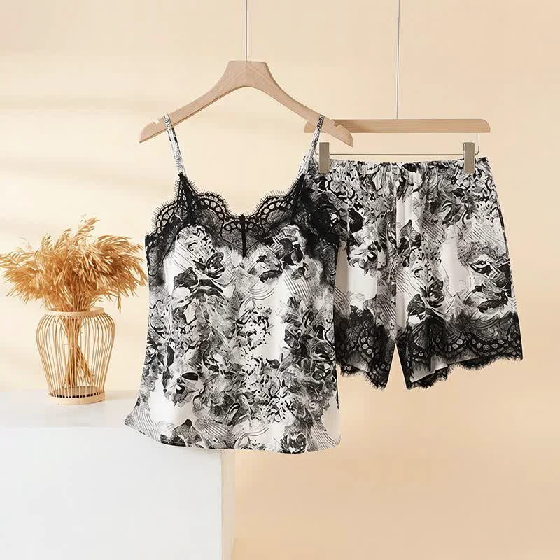 Original Design Ownkoti Vintage Floral Lace Cami amp Shorts Set High-Quality