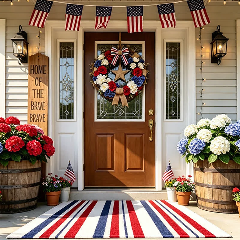 Relaxed Ownkoti Patriotic Americana Stripe Outdoor Rug Contemporary