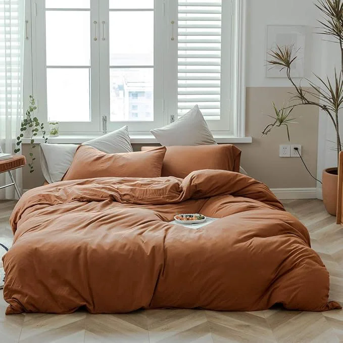 Dependable VM VOUGEMARKET Jersey Duvet Cover Queen Pumpkin Duvet Cover with 2 Pillowcases Super Soft Burnt Orange Bedding Set for Men Women Without Filling-Full Queen Pumpkin Detailed