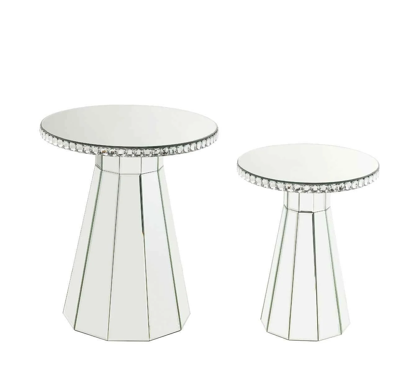 Relaxed Lotus - 20 quot Accent Table - Mirrored Faux Ice Cube Crystals Soft