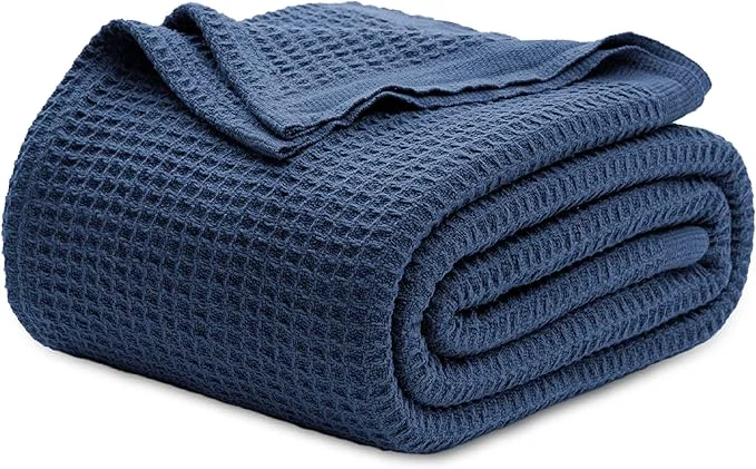 Exceptional Bedsure Gentlesoft Cotton Blanket King Size for Bed - Cooling Breathable and Soft for Spring Summer Thick Cozy Waffle Weave Blanket Gifts for Women Navy 104x90 inches Relaxed