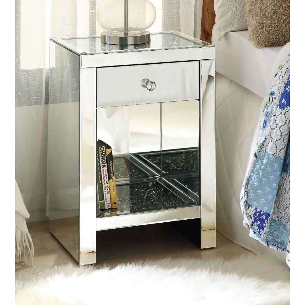 Breathable Noralie - 26 quot H Accent Table - Mirrored amp Faux Diamonds Refined