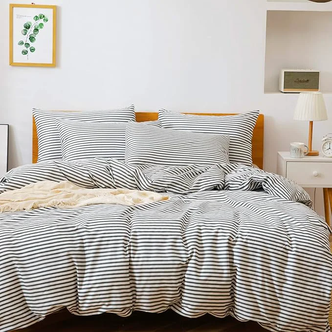 Healthy JELLYMONI Natural Cotton 3pcs Striped Duvet Cover Sets White Duvet Cover with Dark Grey Stripes Pattern Printed Comforter Cover with Zipper Closure amp Corner Ties Full Size Reliable