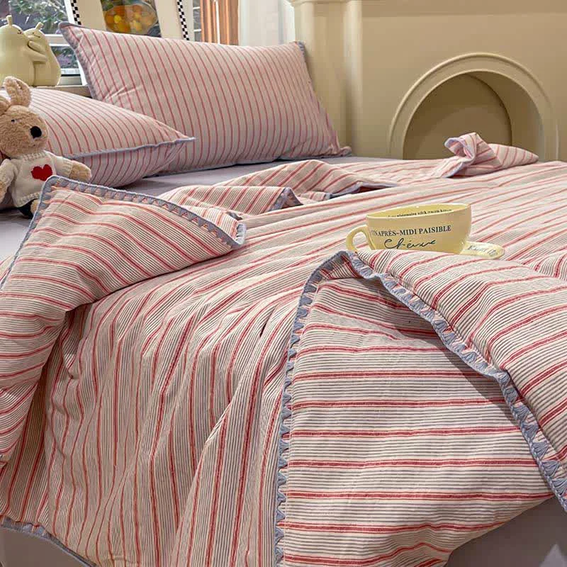 Smooth Ownkoti Modern Soft Striped Knit Cotton Bedding Set Comfortable
