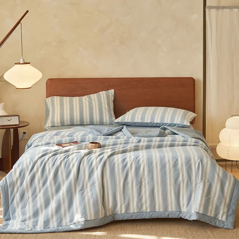 Minimalist Ownkoti Light Blue Striped Double Gauze Bedding Set Sophisticated