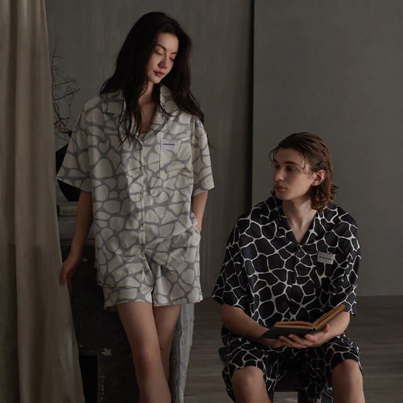 High-End Ownkoti Matching Couple Irregular Stone Print Pajamas Durable