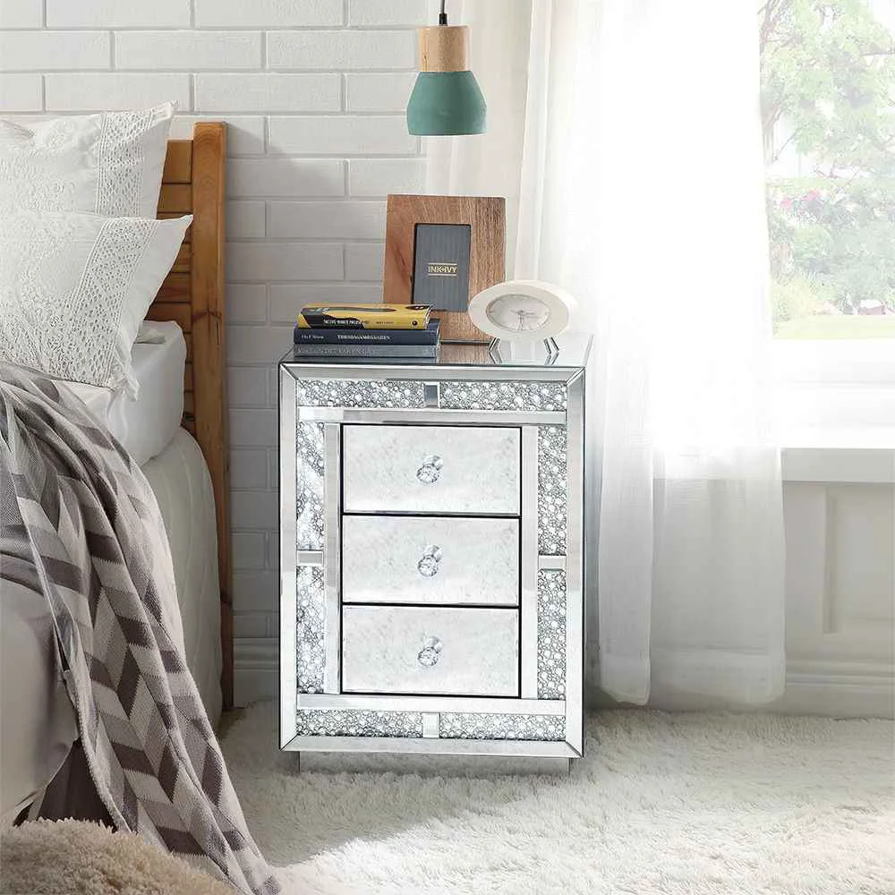 Soft Mallika - Accent Table - Mirrored amp Faux Crystals Luxury