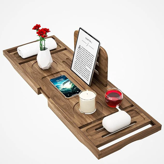 Next-Generation Premium Teak Bathtub Tray Caddy Expandable Wooden Bath Tray Premium Material