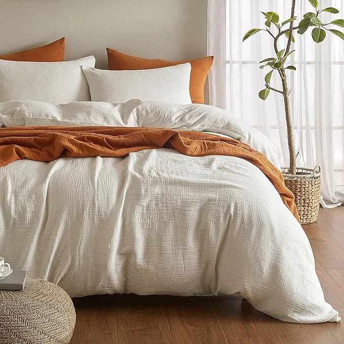 Certified SE SOFTEXLY Muslin Duvet Cover King Size Washed Cotton Duvet Cover Set Ultra Soft Comforter Cover Linen Like 3 Pieces Minimalist Gauze Duvet Cover with 2 Pillowcases 90 quot x104 quot White Dependable