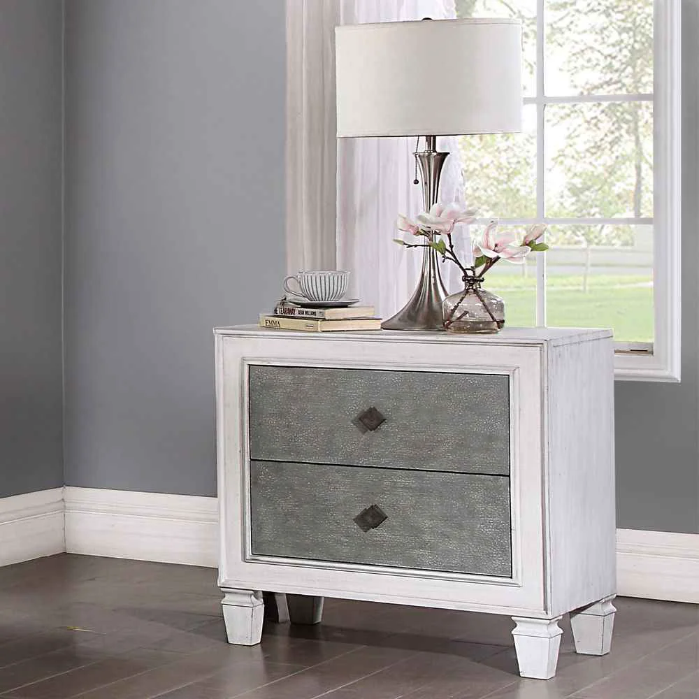 Casual Katia - Nightstand - Rustic Gray amp Weathered White Contemporary