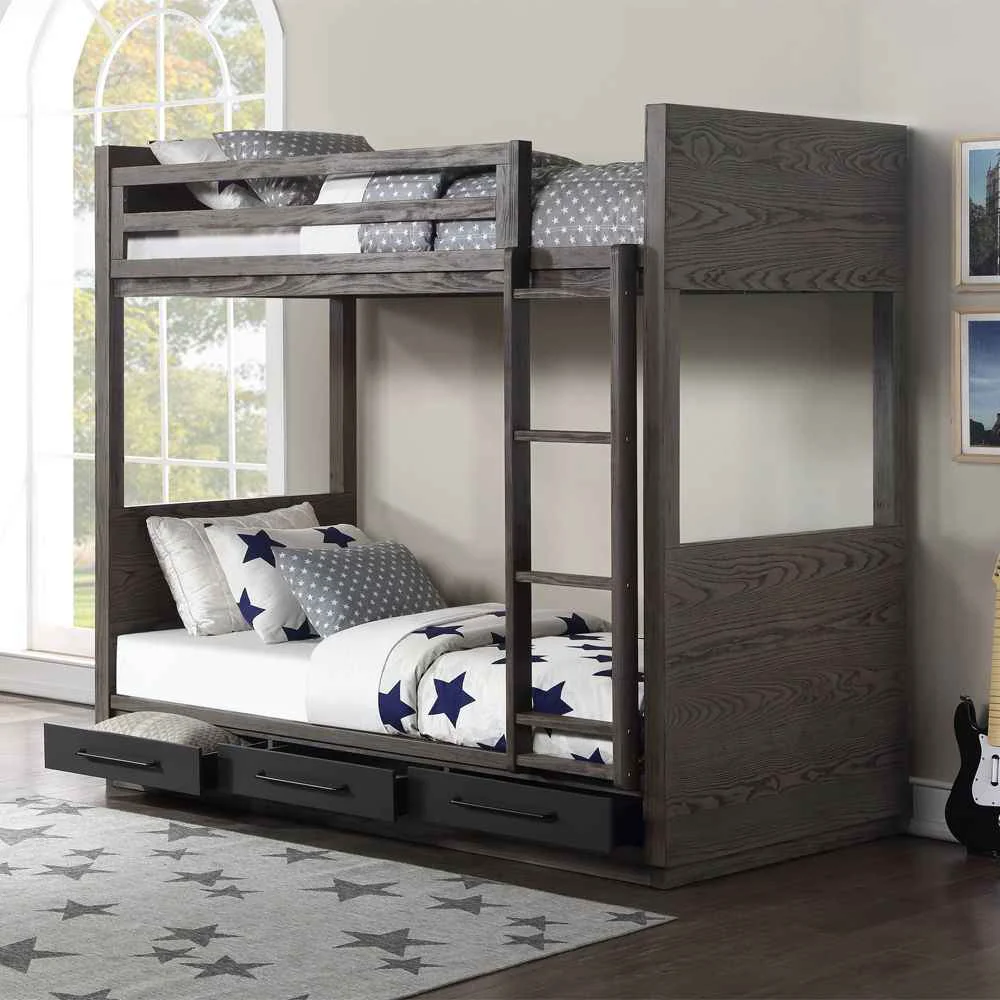 User-Friendly Estevon - Twin Over Twin Bunk Bed With Storage - Gray Oak High-Grade