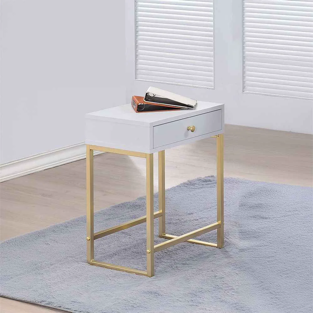 Innovative Coleen - Accent Table - White amp Brass Unique