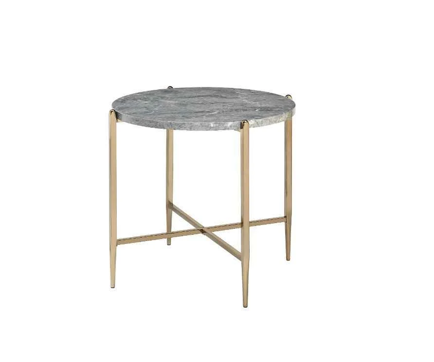 Soft Tainte - End Table - Faux Marble Top amp Champagne Carefully Designed