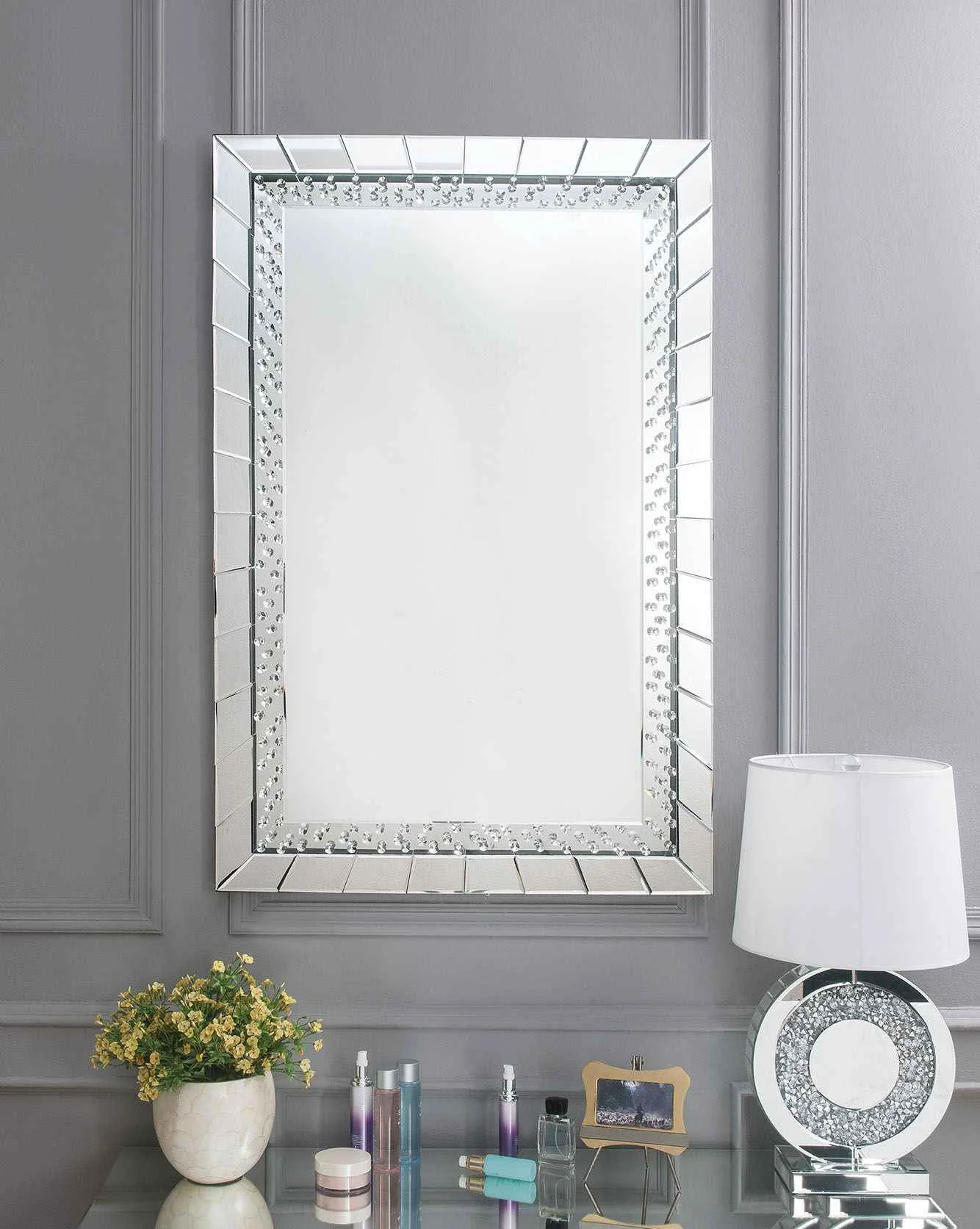 Classic Nysa - 47 quot Accent Mirror - Mirrored amp Faux Crystals Stylish