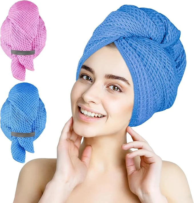 Green HOMEXCEL 2 Pack Large Microfiber Hair Towels Waffle Weave- 40 x 26.5 inches Smooth