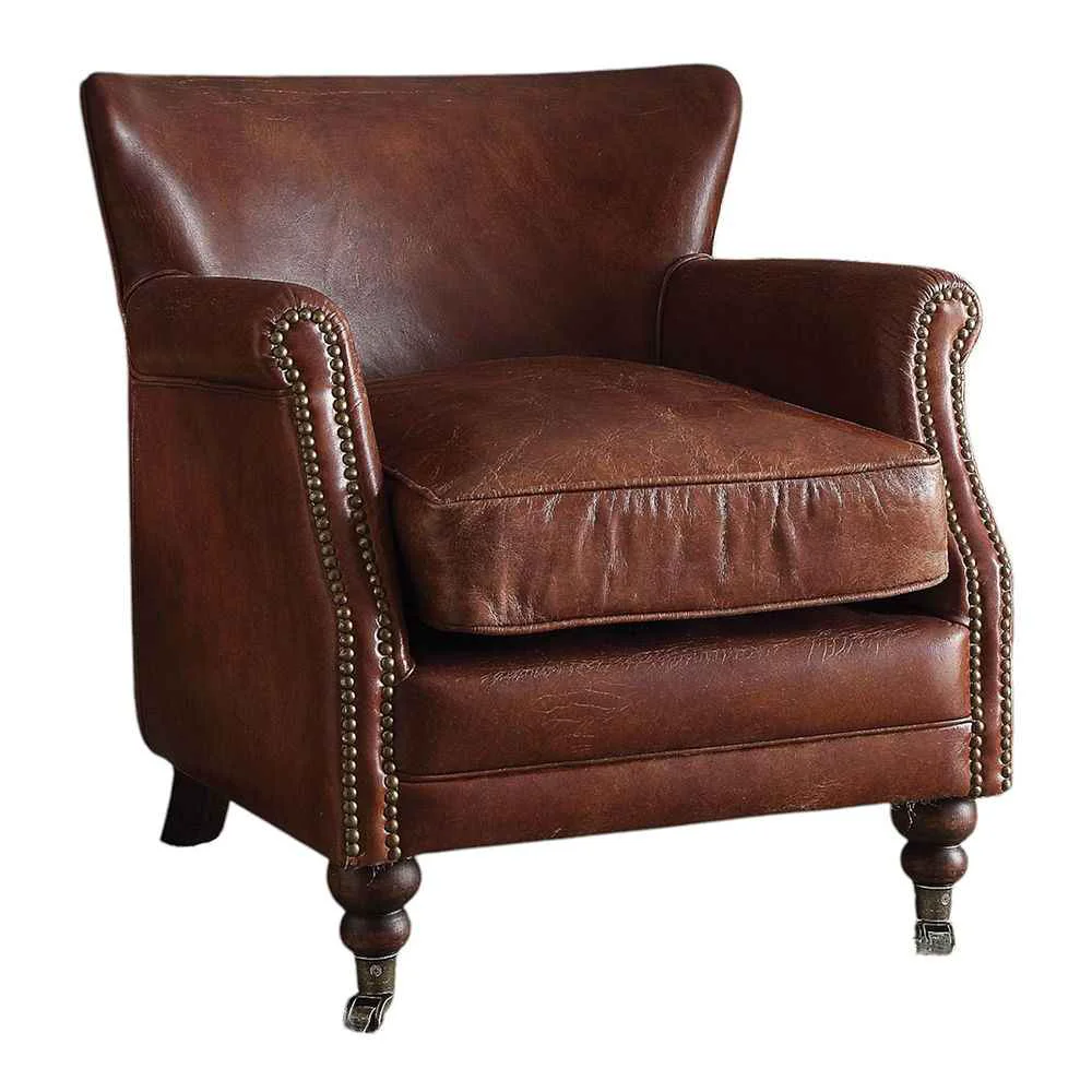 Casual Leeds - Accent Chair - Vintage Dark Brown Top Grain Leather Proven