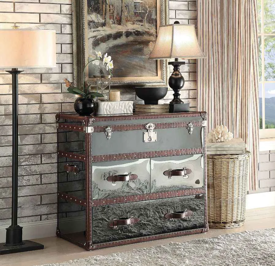 Fashionable Aberdeen - Console Cabinet - Vintage Dark Brown Top Grain Leather amp Stainless Steel Premium Material