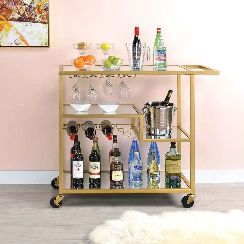 Top-Quality Adamsen - Serving Cart - Mirrored amp Champagne Professional