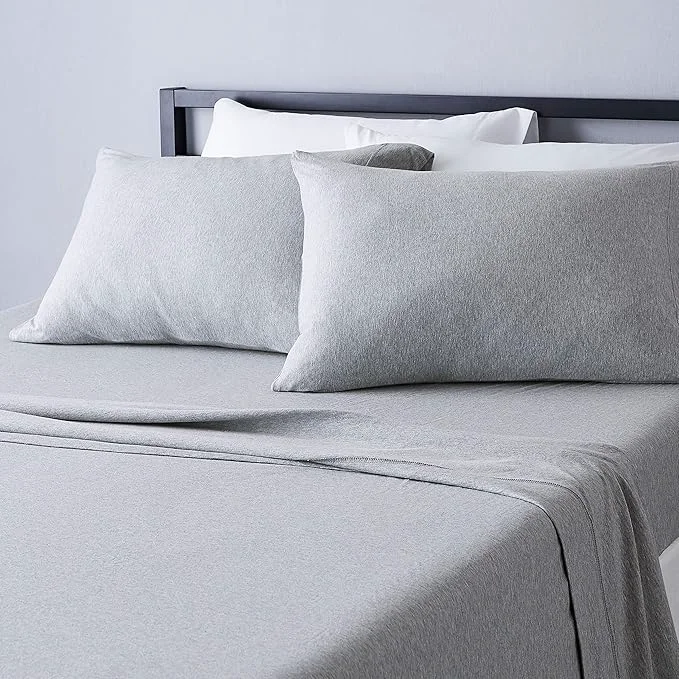 Original Design Amazon Basics 4 Piece Bed Sheets Set Cotton Jersey Includes Super Soft Flat and Fitted Sheets Pillowcase King Light Gray Solid Breathable