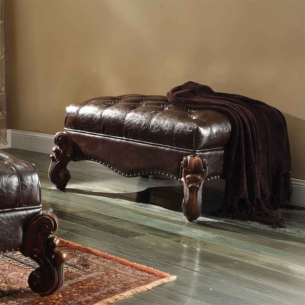 Durable Versailles - Ottoman - Two Tone Dark Brown Synthetic Leather amp Cherry Oak Detailed