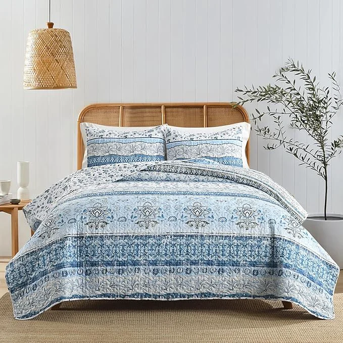 Secure HORIMOTE HOME Boho Quilt King Size Blue Bohemian Floral Quilt Bedding Set Soft Lightweight King Size Comforter Set for All Season Farmhouse Bedspread Coverlet with 2 Pillow Shams 106 x 96 inches Proven