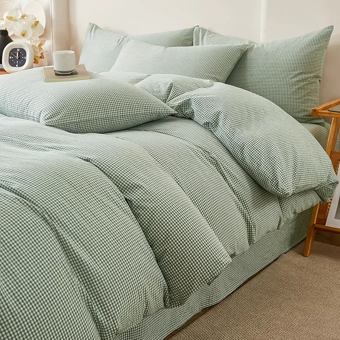 Unique Sage Green Gingham Duvet Cover Twin Washed Cotton Plaid Comforter Cover Twin Boho Farmhouse Soft Breathable Duvet Cover Set with Zipper Checkered Patterned Bedding Set Cute Duvet Protector Recyclable