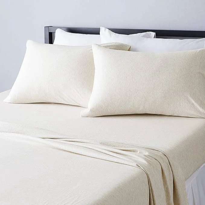 Innovative Amazon Basics 4 Piece Bed Sheets Set Cotton Jersey Includes Super Soft Flat and Fitted Sheets Pillowcase King Oatmeal Solid Modern