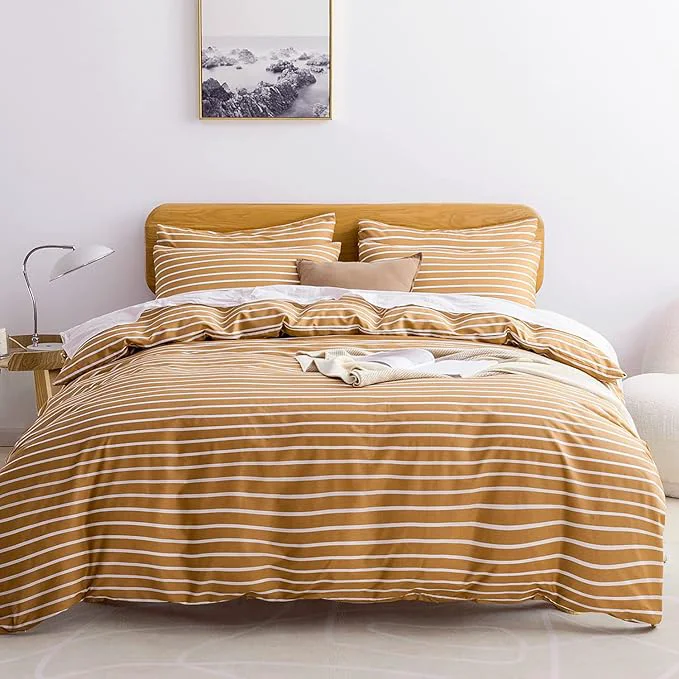 Enhanced JELLYMONI King Duvet Cover Set Cotton Duvet Cover 3 Pieces with Zipper Closure 1 Duvet Cover and 2 Pillowcases Rust with White Striped Efficient
