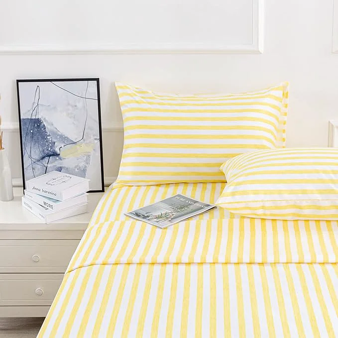 Consistent Season 4 Piece Stripe Microfiber Stripe Sheet Set - Super Soft Luxury Hotel Deep Pocket Fade amp Wrinkle Resistant Bedding Set Bright Yellow Queen Size Exceptional